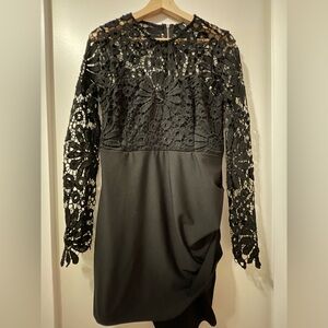YOINS Black Floral Lace Long Sleeve Dress